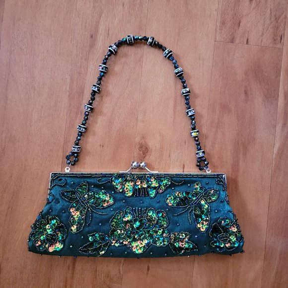 Bisou Bisou Emerald Green Beaded Clutch Evening Bag - Picture 1 of 13